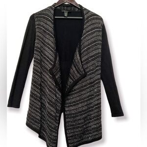 White House Black Market Metallic Knit Open Long Cardigan black and silver XS